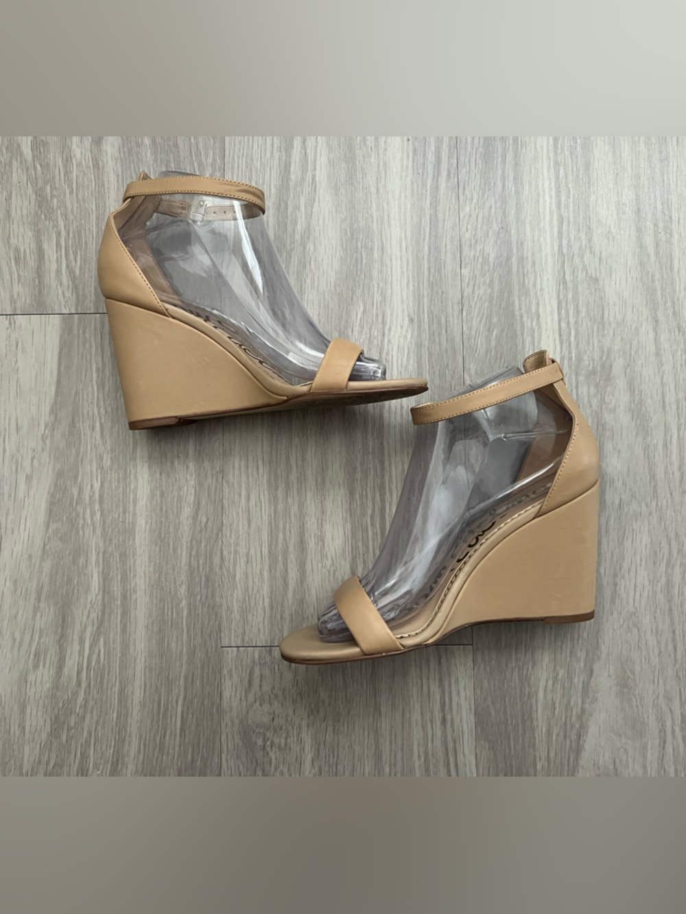 Sam Edelman Nude Clear Panel Wedge Sandals Ankle Strap Size 7
